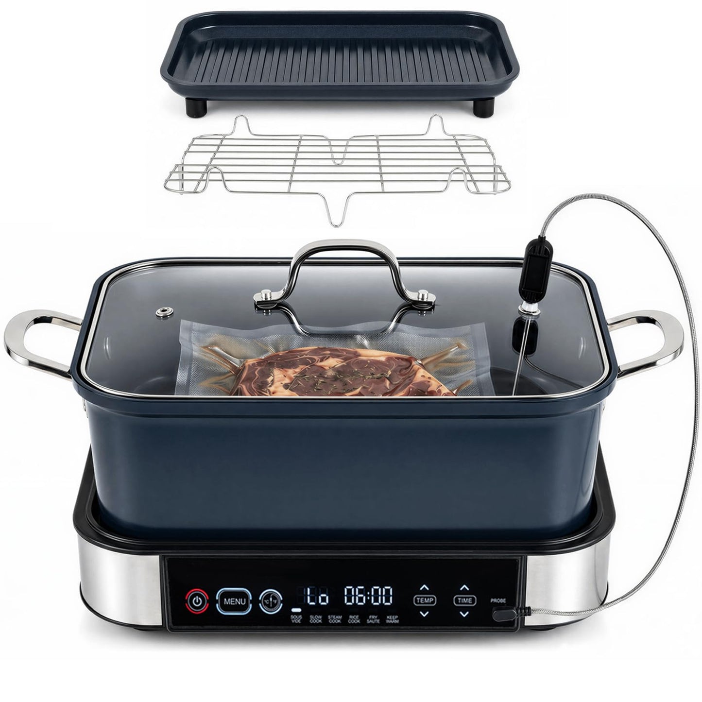 6.5L 6-in-1 Multi Cooker with Sous Vide & Steam Functions and Adjustable Timer Temp