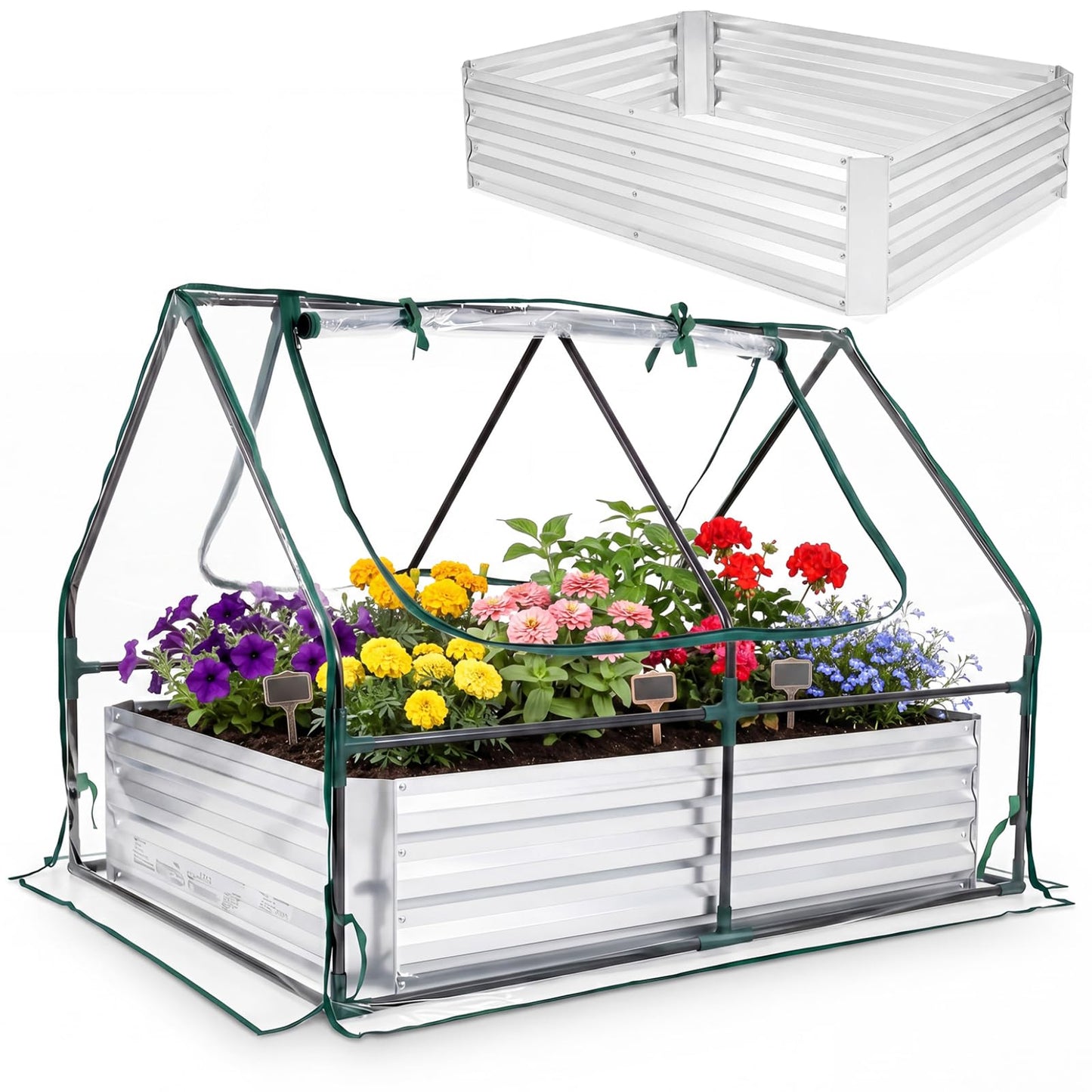 Raised Garden Bed with Greenhouse, Outdoor Elevated Planter Box with PVC/PE Cover