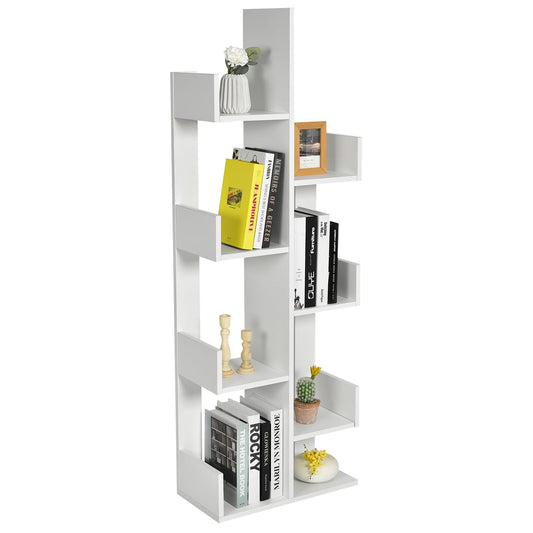 Giantex 8-Tier Tree Bookshelf Wooden Bookcase Storage Shelving Unit with Anti-Toppling Device