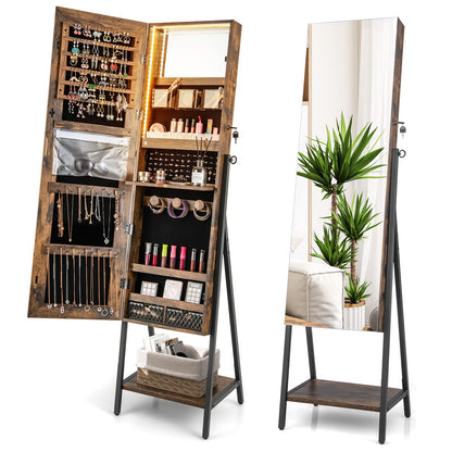 Lockable Floor Jewelry Armoire Organizer with Full Length Mirror