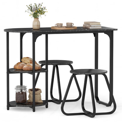 GiantexUK 3-Piece Dining Table Set, Wooden Kitchen Table and Stools