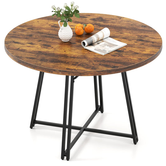 47 Inch Dining Table for 4-6 People Round Kitchen Table with 8 Metal Supporting Legs and Cross Base