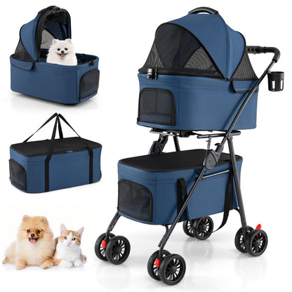 Double Pet Stroller, 4 Wheels Foldable Dog Pushchair Cat Buggy