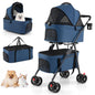 Double Pet Stroller, 4 Wheels Foldable Dog Pushchair Cat Buggy