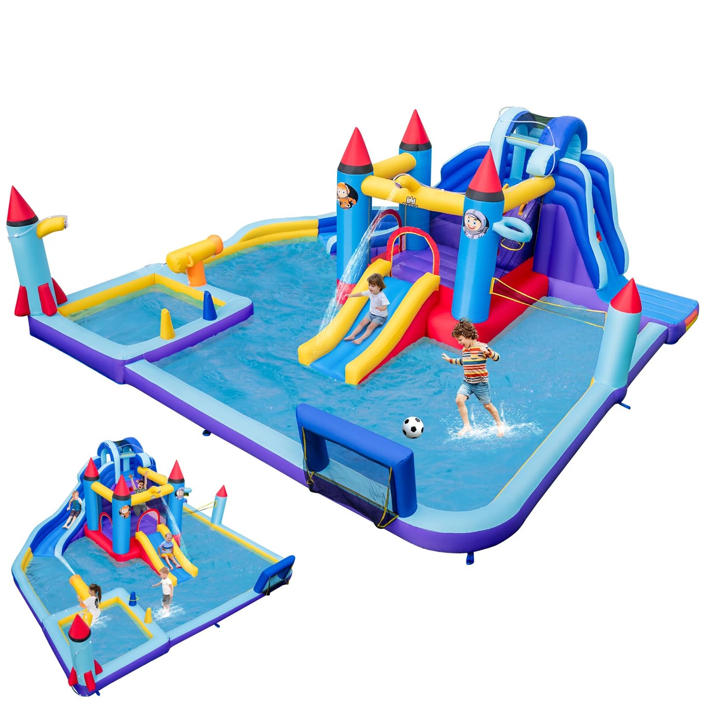 Rocket Theme Inflatable Water Slide Park with 2 Slides