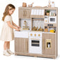 Kids Play Kitchen, Wooden Toy Kitchen with Stoves, Ice Maker, Oven
