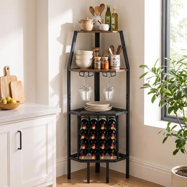 Corner Wine Rack with Glass Holder & Storage Shelves