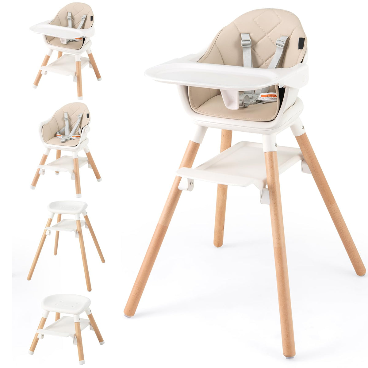 3 in 1 High Chairs for Babies and Toddlers with Foot Rest and Removable Double Tray