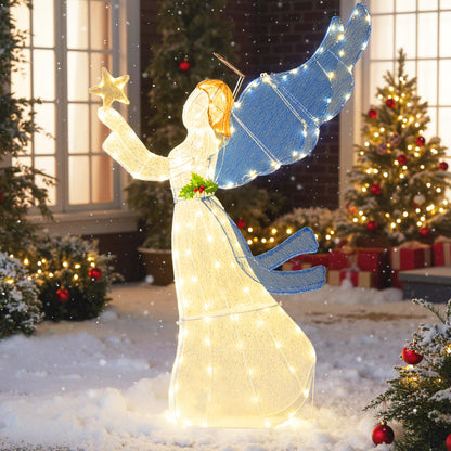 Pre-lit Christmas Angel, 3D Glittered Angel with LED Lights
