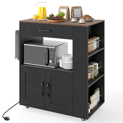 Kitchen Storage Trolley, Rolling Serving Island Cart with Towel Bar