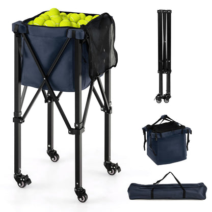 Foldable Aluminum Tennis Ball Cart Hopper Basket with Wheels