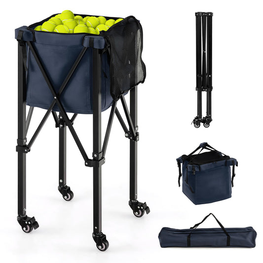 Foldable Aluminum Tennis Ball Cart Hopper Basket with Wheels