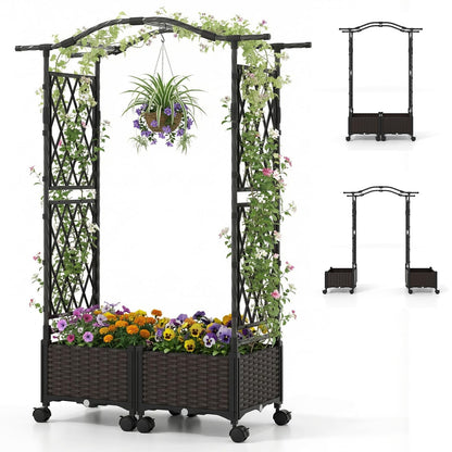 Garden Planter with Trellis & Roof, Self-Watering Raised Garden bed on Lockable Wheels