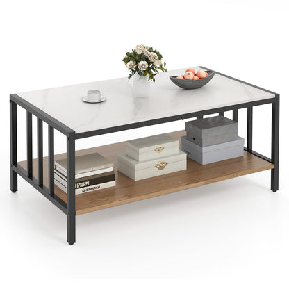 Giantex 2-Tier Coffee Table Rectangular Faux Marble Cocktail Center Accent Tea End Sofa Side Table