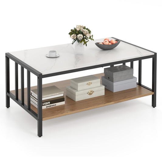 Giantex 2-Tier Coffee Table Rectangular Faux Marble Cocktail Center Accent Tea End Sofa Side Table
