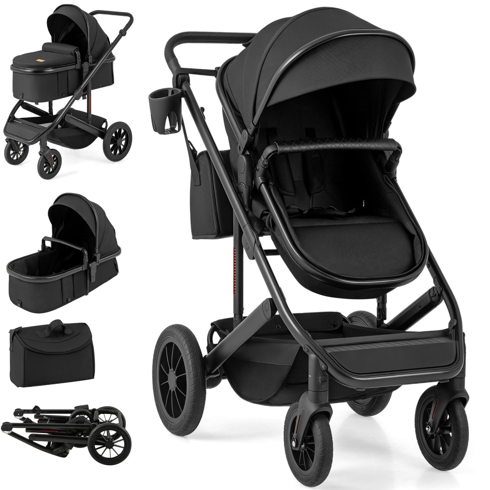3-in-1 Newborn Stroller Folding Convertible High Landscape Toddler Str ...