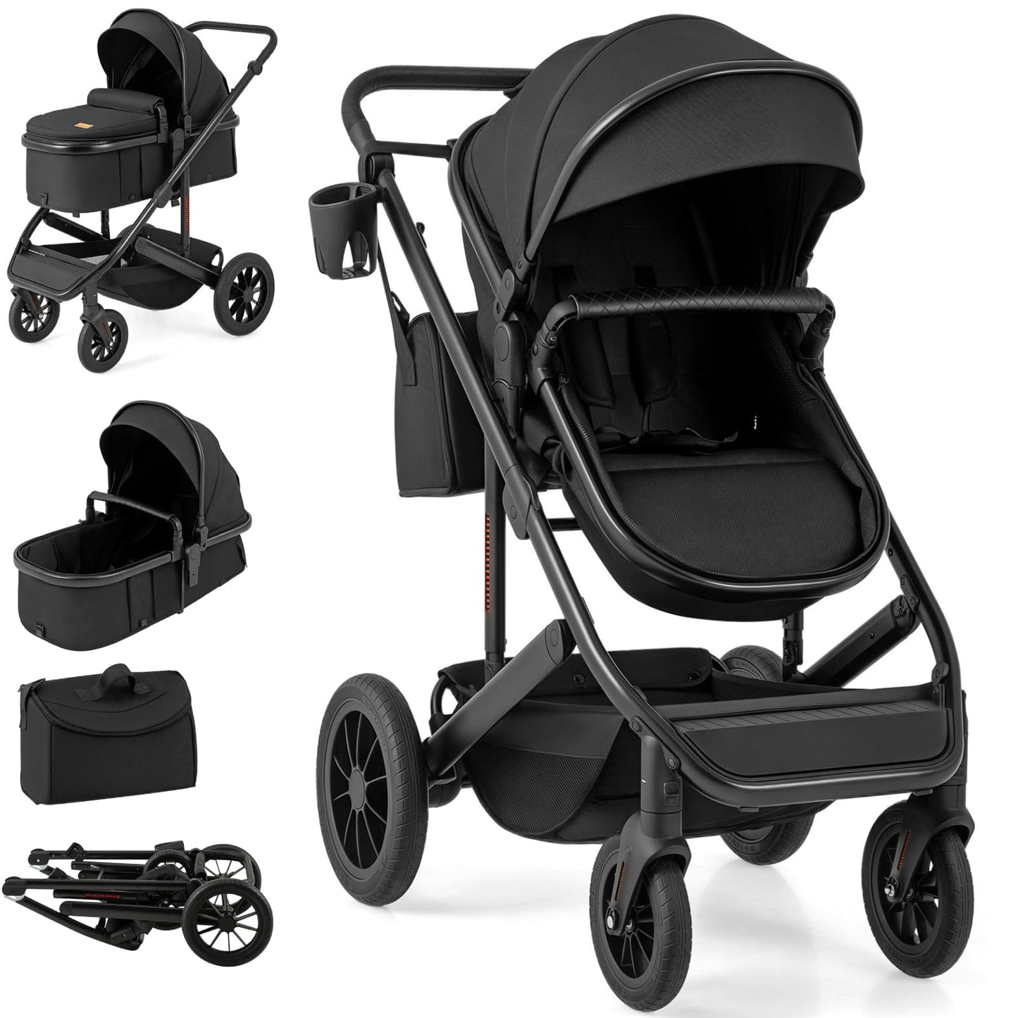 3-in-1 Newborn Stroller Folding Convertible High Landscape Toddler Stroller