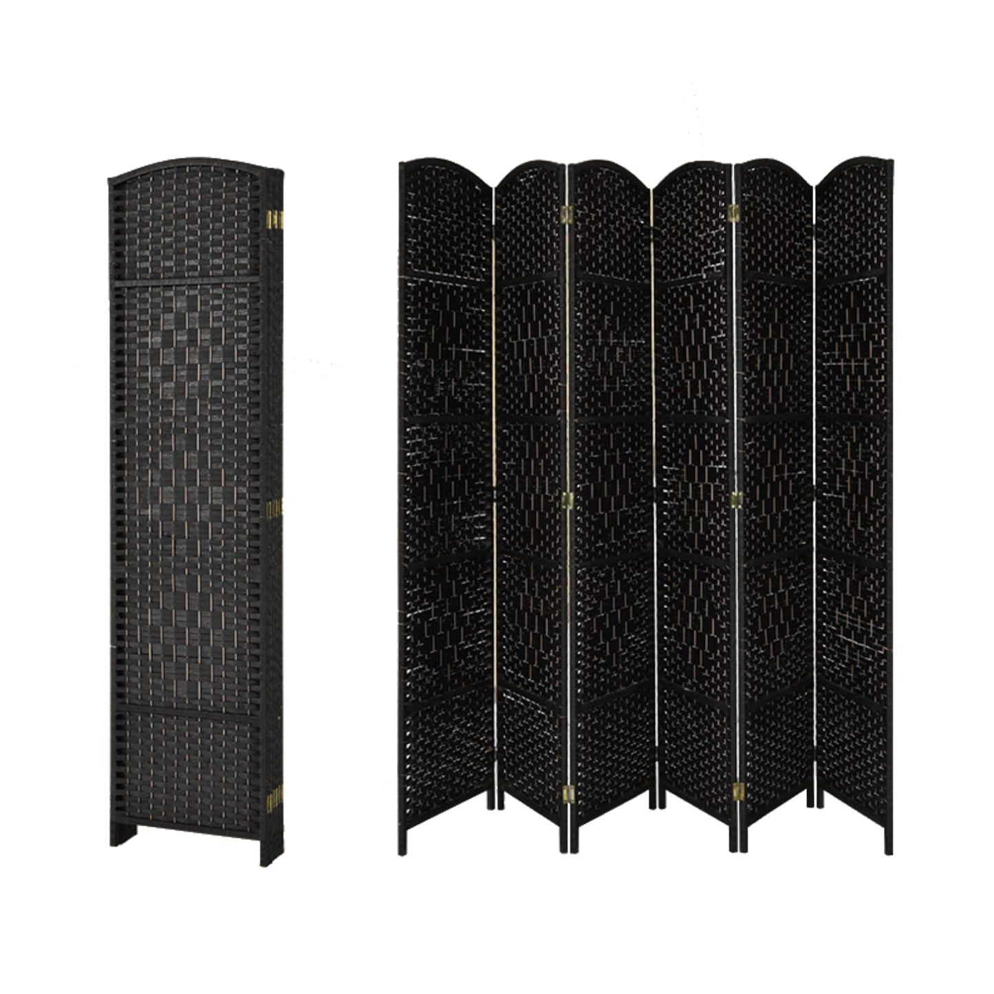 6 Panel Folding Room Divider with Hand-Woven Wicker for Home Office