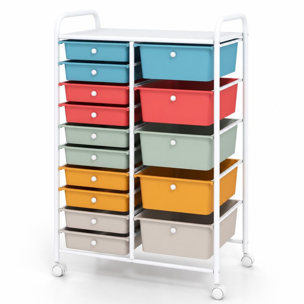 15 Drawers Storage Trolley, Home Office Stationary Rolling Cart
