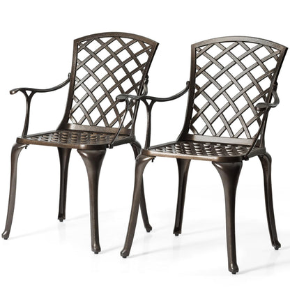 Cast Aluminum Outdoor Patio Chairs Set of 2 with Hollowed Backrest