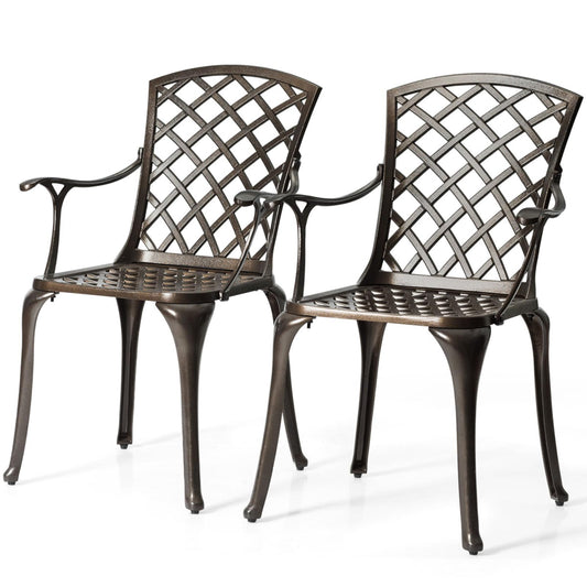 Cast Aluminum Outdoor Patio Chairs Set of 2 with Hollowed Backrest