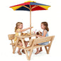 Kids Picnic Table Bench Set, Children 4 Seat Activity Play Table with Removable & Folding Umbrella