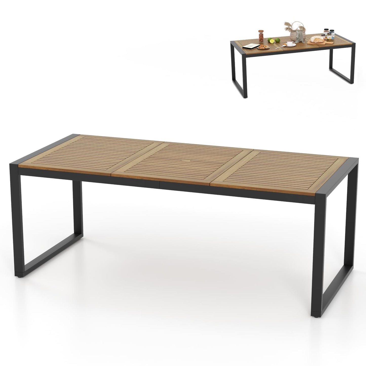 8-Person Outdoor Acacia Wood Dining Table Rectangular Patio Table