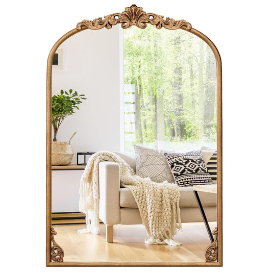 Vintage Ornate Baroque Arched Mirror with Hanging Hooks