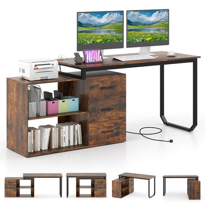 L Shaped Computer Desk with 3 Drawers and 2 Shelves, 140 cm Reversible Home Office Corner Desk