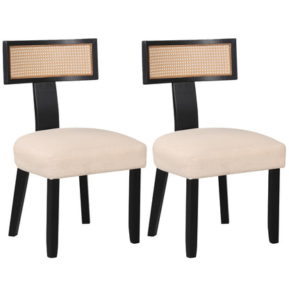 Dining Chair Set of 2, Linen Fabric Upholstered Kitchen Chairs