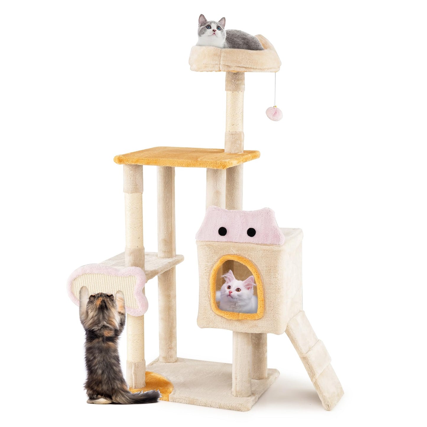 Cat Tree, 125cm Tall Modern Cats Tower with Plush Perch, Condo, Platforms