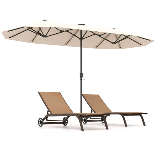12 Heavy Duty Ribs Extra Large Sun Umbrella with 108 LED Solar Lights and Crank Handle
