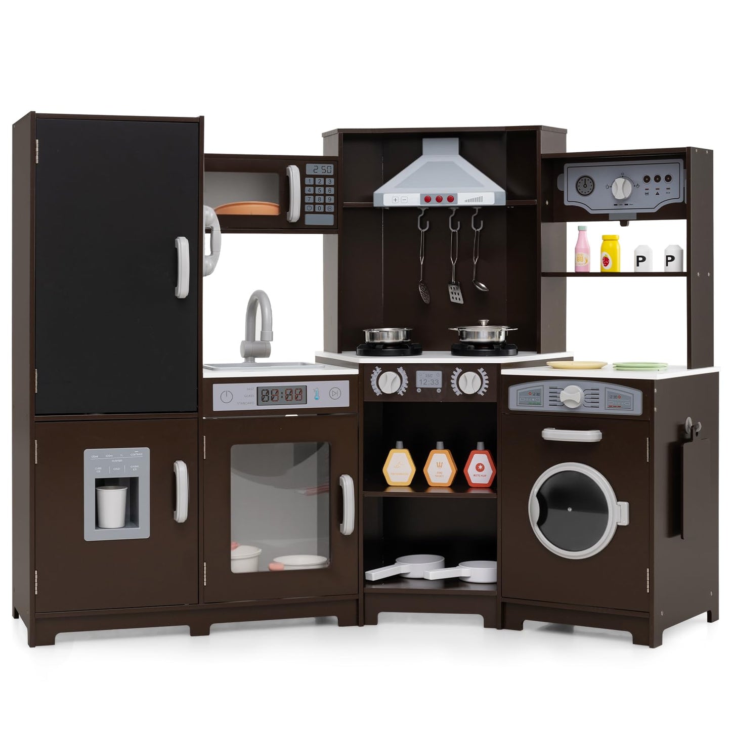 Corner Wooden Play Kitchen with Lights Sounds Toy Kitchen Playset