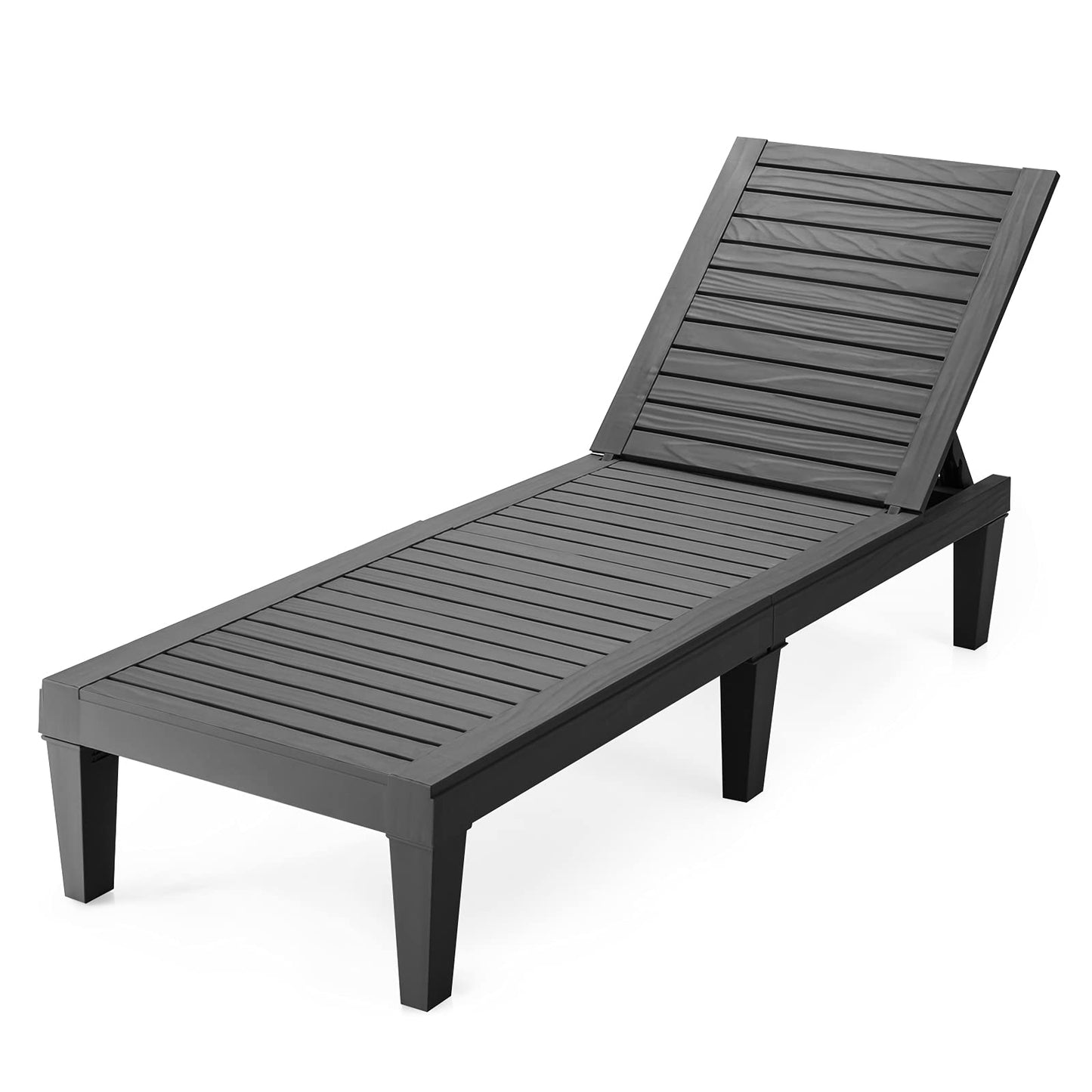 5 Positions Adjustable Outdoor Chaise Lounge Chair with Wood Texture Surface