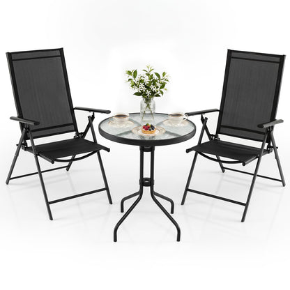 3 Piece Patio Bistro Set with Tempered Glass Coffee Table and Heavy Duty Metal Frame