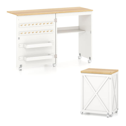 Folding Sewing Table, Rolling Drop Leaf Sewing Workstation Computer Desk