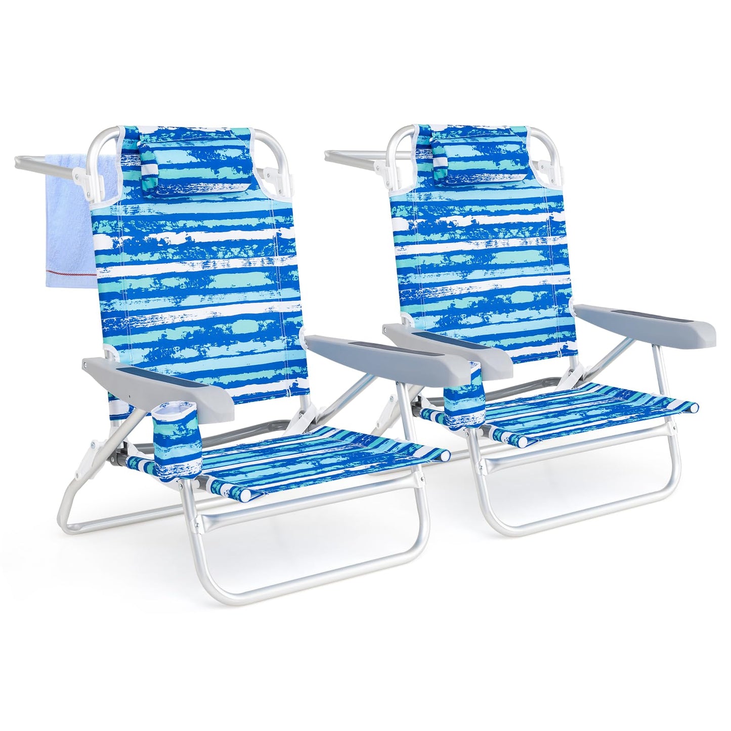 2 Pack Folding Beach Chair Lightweight Lay Flat Lounge Chair
