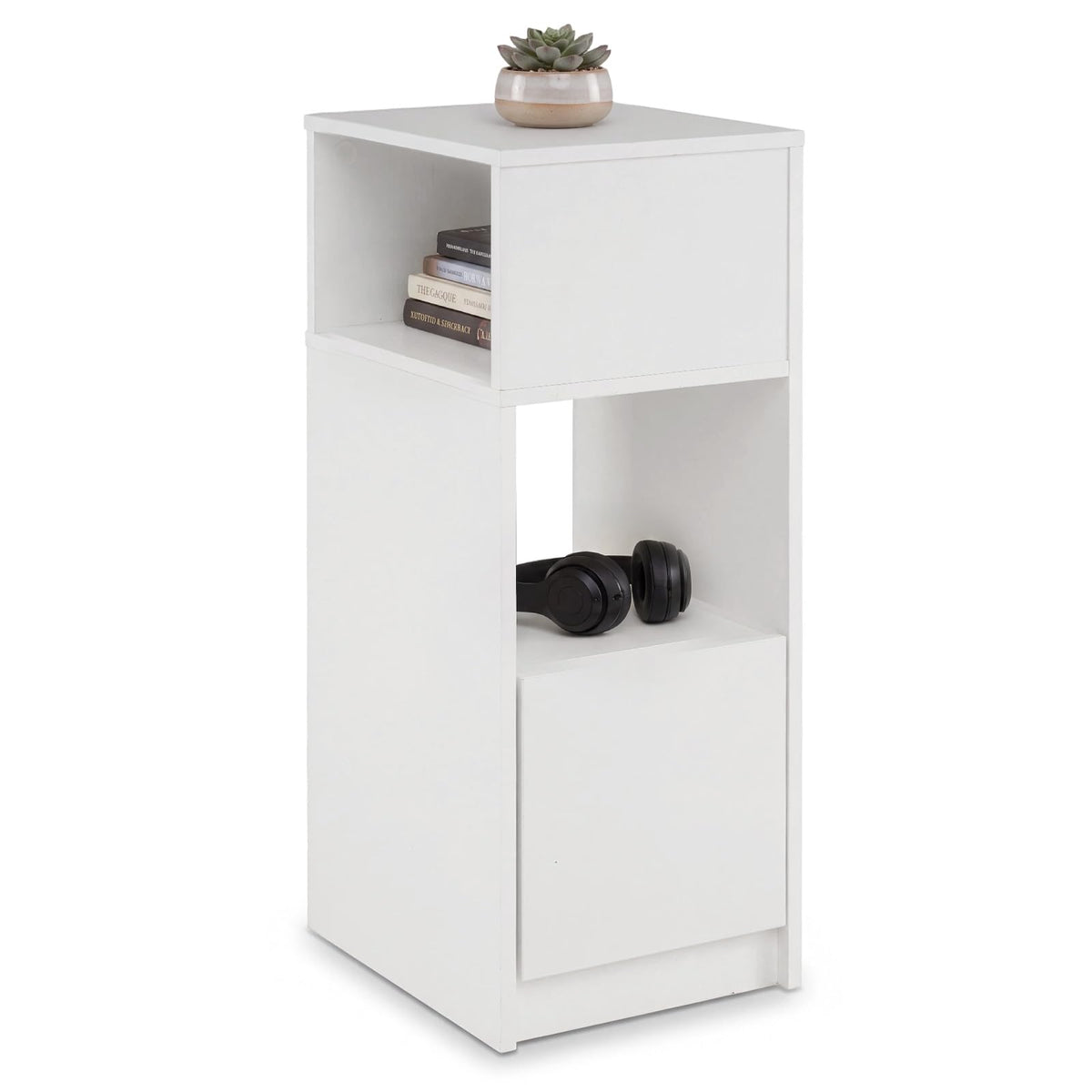 Slim Bedside Table with Drawer and 2 Storage Compartments
