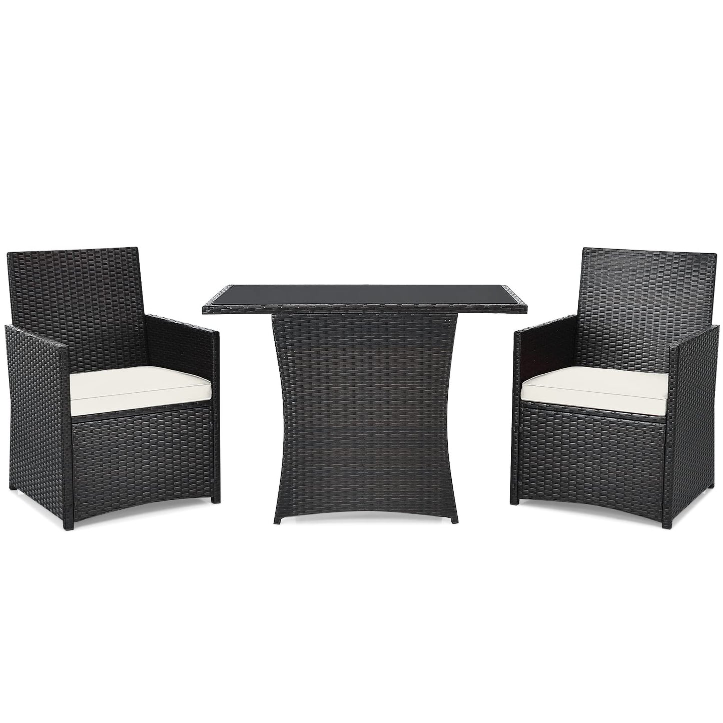 3 Pieces Patio PE Wicker Set with Tempered Coffee Table