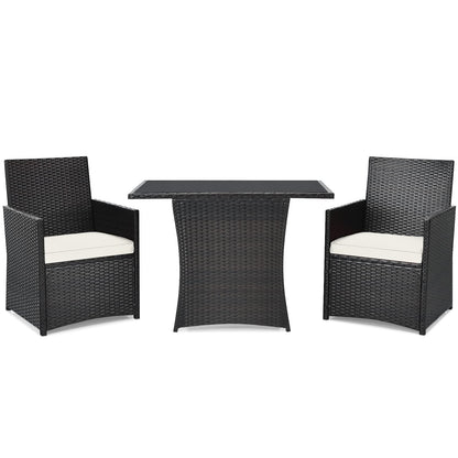 3 Pieces Patio PE Wicker Set with Tempered Coffee Table