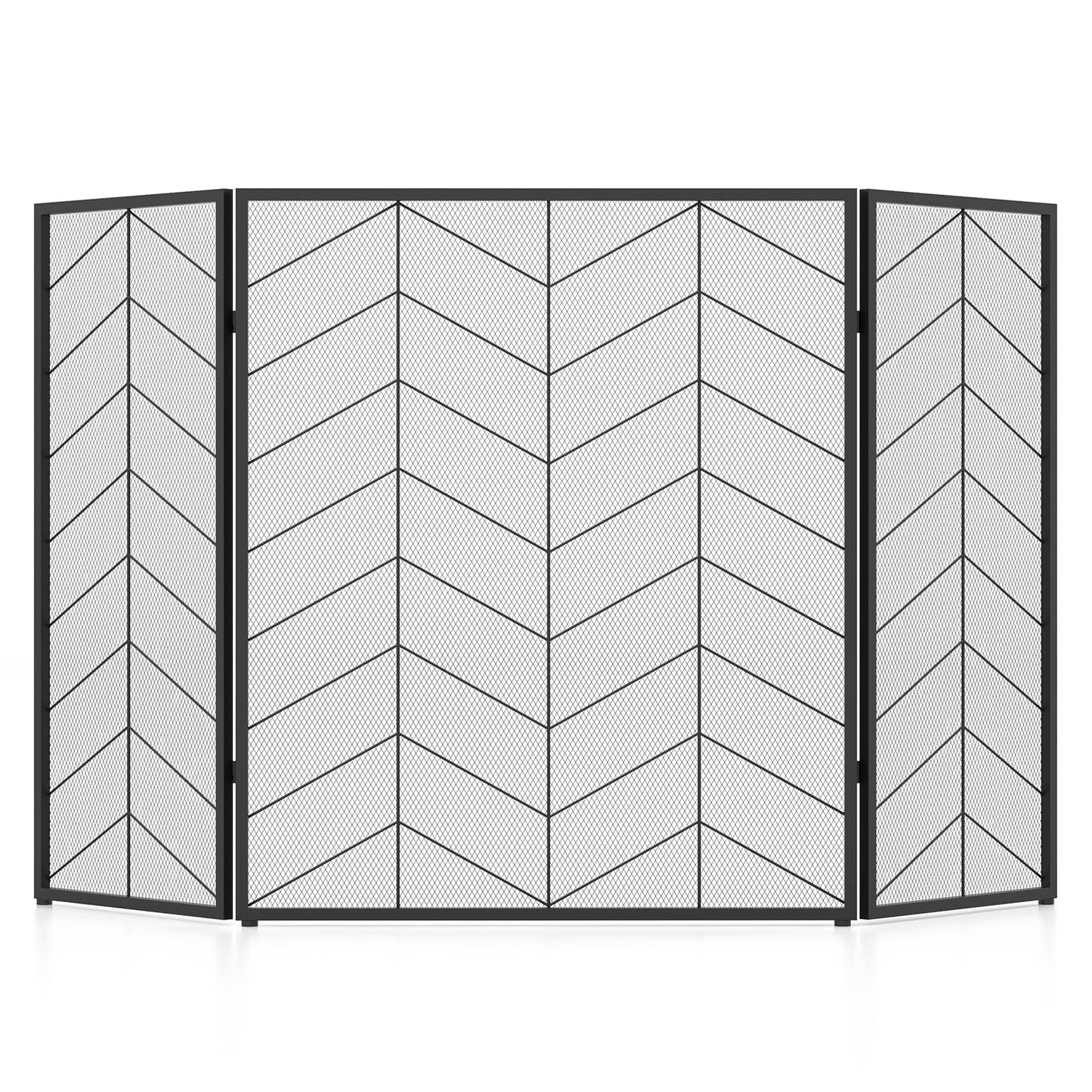 GiantexUK 3-Panel Folding Fire Guard, Heavy Duty Metal Mesh Fireplace Screen