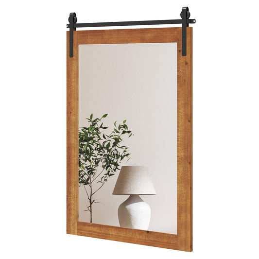 Farmhouse Rustic Bathroom Wall Mirror with Wood Frame