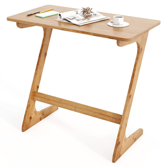 Z Shaped Bamboo Sofa Side End Couch Table for Snacks and Drinks