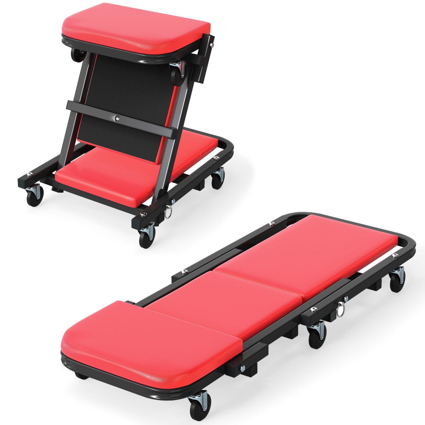 2-in-1 Folding Profile Mechanic Creeper with Padded Seat and 6 Wheels