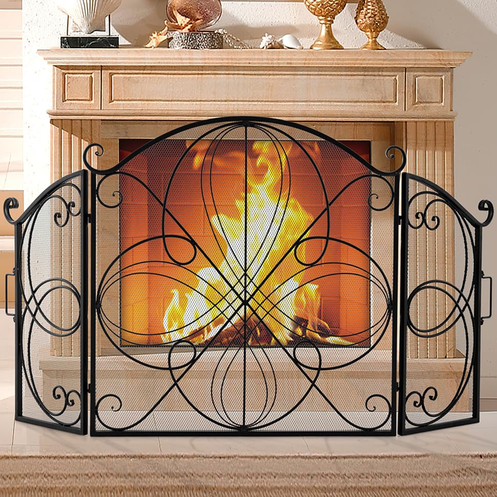 GiantexUK 3-Panel Folding Fire Guard, 151 x 83cm Heavy Duty Metal Mesh