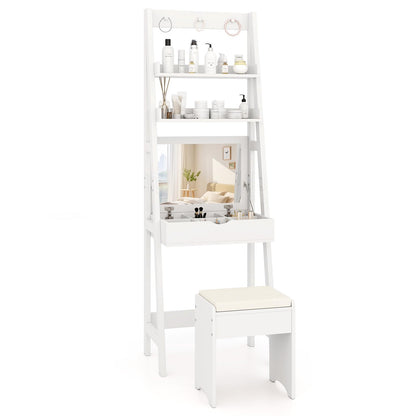 Vanity Desk Set with Flip Top Mirror and Hooks