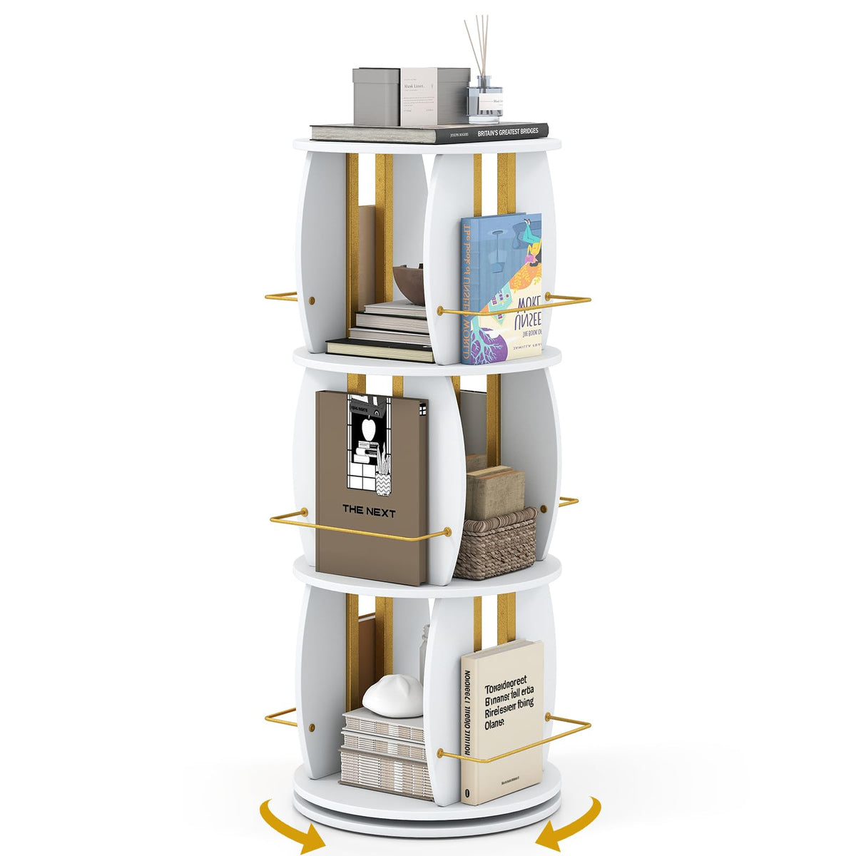 2/3/4-Tier Rotating Bookshelf Tower with Display Stands