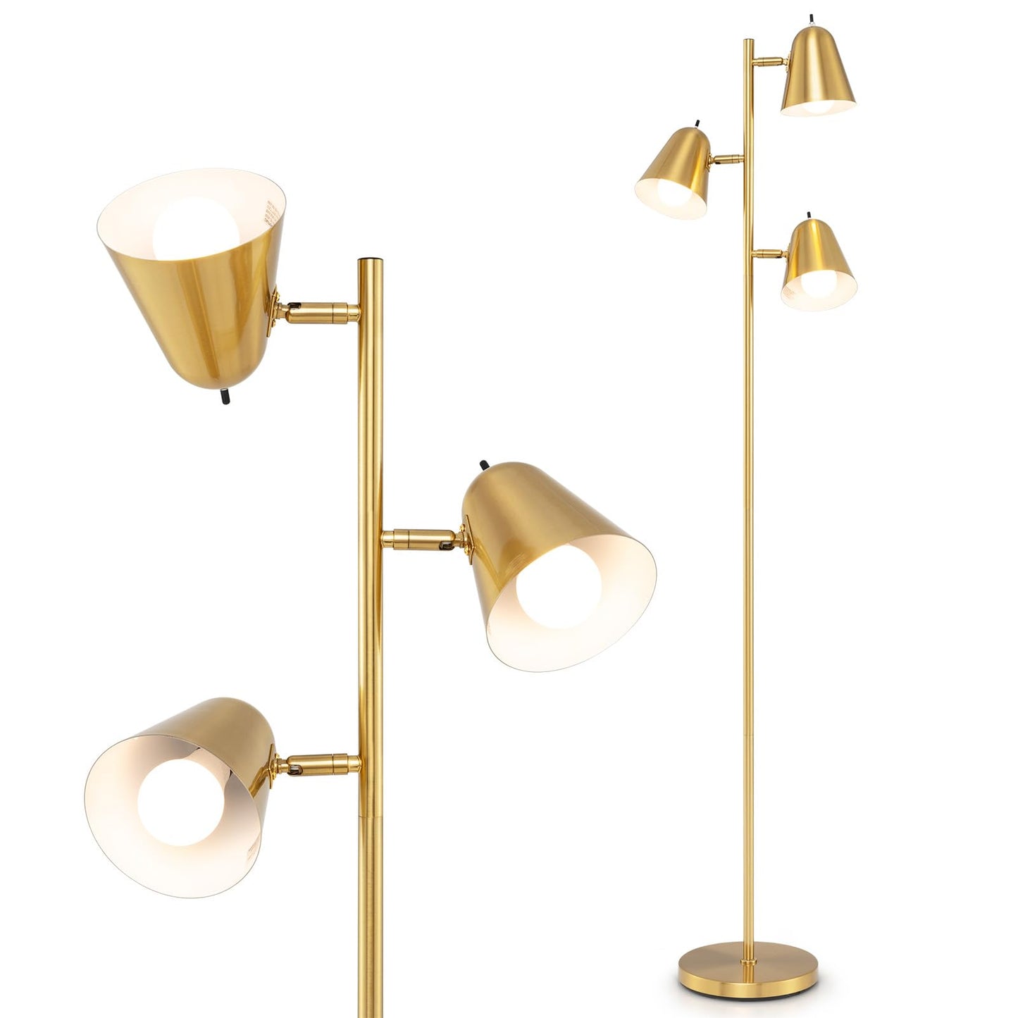 3-Bulb Floor Lamp with 3 E26 A19 Bulbs and Adjustable Lampshades