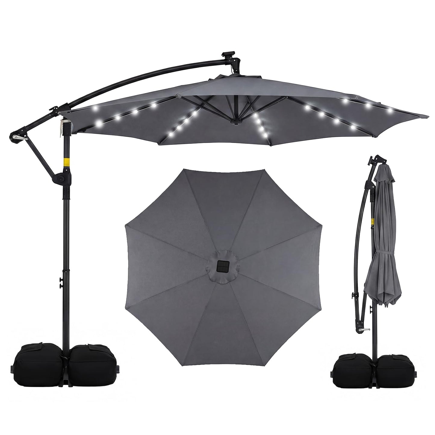 3M Garden Cantilever Parasol, Outdoor Offset Banana Hanging Umbrella with LED Lights