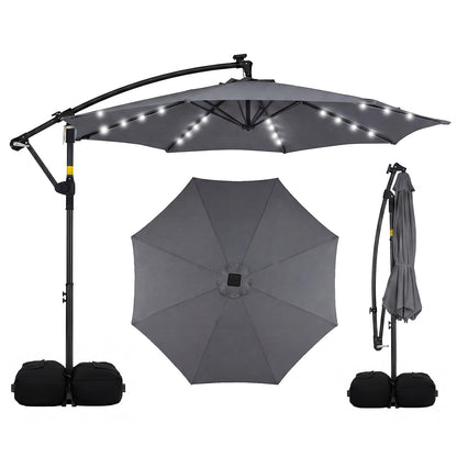 3M Garden Cantilever Parasol, Outdoor Offset Banana Hanging Umbrella with LED Lights